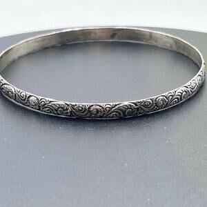 WOMENS ESTATE DECO BEAU STERLING SILVER BANGLE BRACELET 7.5" 9.6 GRAMS ORNATE